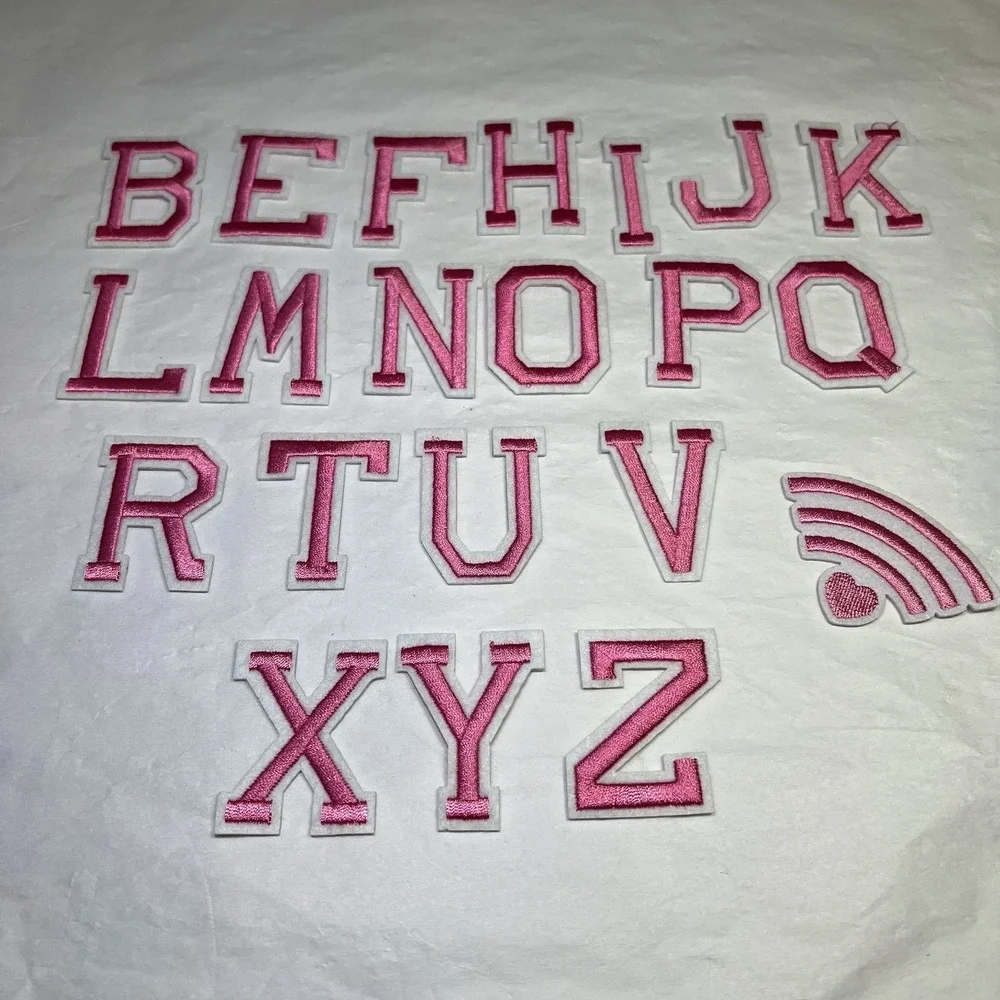 Hot Pink White Trim Alphabet Patches Iron‎ on patch letters Apprx 2